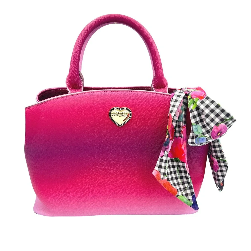 Betsey Johnson Ombre Pink Satchel Bag Women Faux Leather Medium Pink Barbiecore